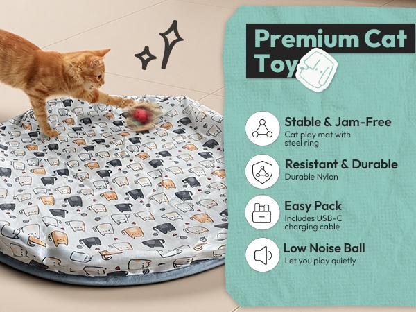 Indoor Cat Interactive Toy with Auto Motion Sensor｜Rechargeable Chasing Ball + Hide & Seek Hunting Mat｜Keeps Bored Cats Active with Smart Random Movement Modes