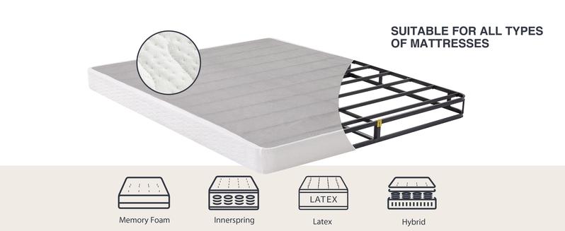 EGO Metal Box Spring, Mattress Foundation, Only with Fabric Cover, Easy Assembly, Noise Free Bed Frame Bedroom Furniture
