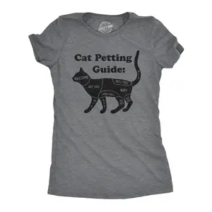 Womens Cat Petting Guide T Shirt Funny Pet Kitty Lover Crazy Cat Lady Novelty Tee Funny Womens T Shirts Cute Vintage Fashion Casual Ladies T-Shirt Gift Funny Cat Top Women's Novelty Tees Dark Grey