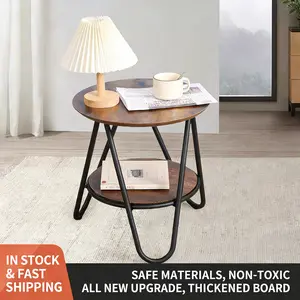 Modern Round Side Table with Storage Shelf, Small End Table for Living Room Bedroom Sofa Couch, 2-Tier Wood Accent Table Nightstand, Sturdy Metal Frame, Compact Coffee Table for Small Spaces, Easy Assembly