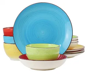 12 Piece Double Bowl Stoneware Dinnerware Set