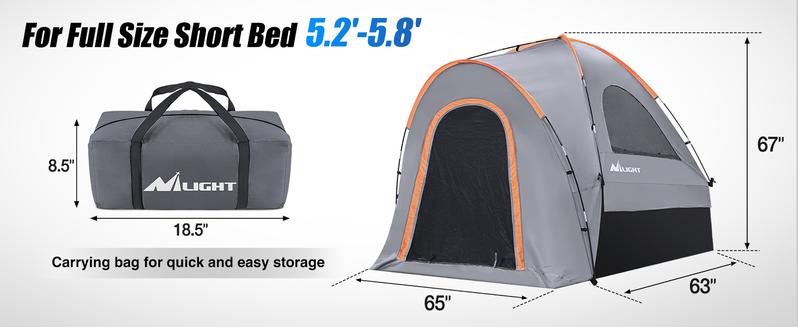 Nilight Truck Bed Tent 5.2-5.8 FT Pickup Tents with Rainfly Waterproof PU2000mm Double Layer Tent for Truck 2-Person Portable Full Size Short Tailgate Bed Tent for Camping Outdoor Travel, Orange Grey drone 600