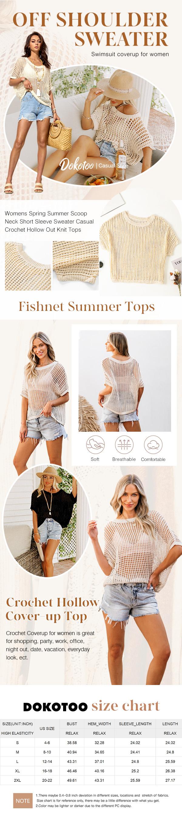 Dokotoo Womens Summer Scoop Neck Short Sleeve Sweater Casual Crochet Hollow Out Knit Tops Pullover Shirts Beach Coverup Dokotoo Womens Summer Scoop Neck Short Sleeve Sweater Casual Crochet Hollow Out Knit Tops Pullover Shirts Beach Coverup