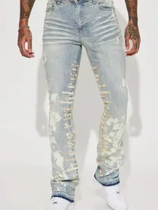 Ruthless Embroidered Stacked Skinny Flare Jeans - Bleach Blue Wash