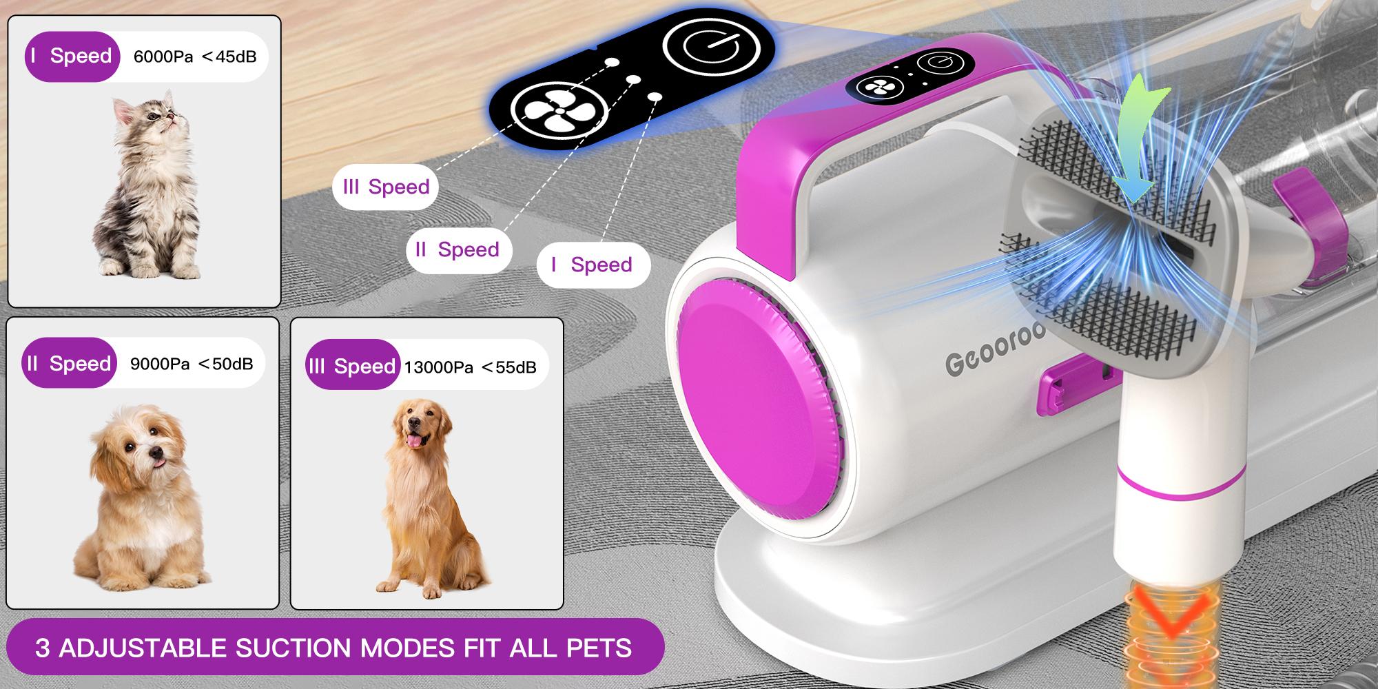 Geoorood Dog Grooming Vacuum Kit with 13000Pa Suction Power & 2.2L Dust Collection for Furry Animal Cleaning