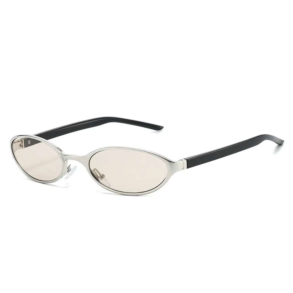 2026 New Futuristic Cat Eye Sunglasses, Silver Metal Full Rim Oval Frame, UV Protection Lens, Korean Fashion Unisex Design, Ideal for Daily Streetwear & Stylish Looks