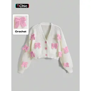 Women's handmade 3D butterfly long sleeved sweater, casual and fashionable knitted cardigan, unique design, suitable for all seasons, knitted fabric