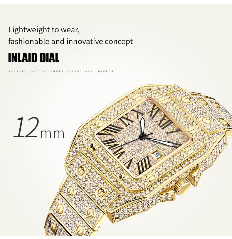Luxury Rhinestone Embellished Square-Dial Quartz Watch with Gift Box Included Fashion Timeless Classic Watch Black Friday Flash Sale diamond men