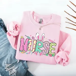 Easter Nurse Sweatshirt, Nurse Coquette Bow T-Shirt, Retro Easter Bunny Sweater, Happy Easter Nurse Pullover, Nurse Life Crewneck Gift