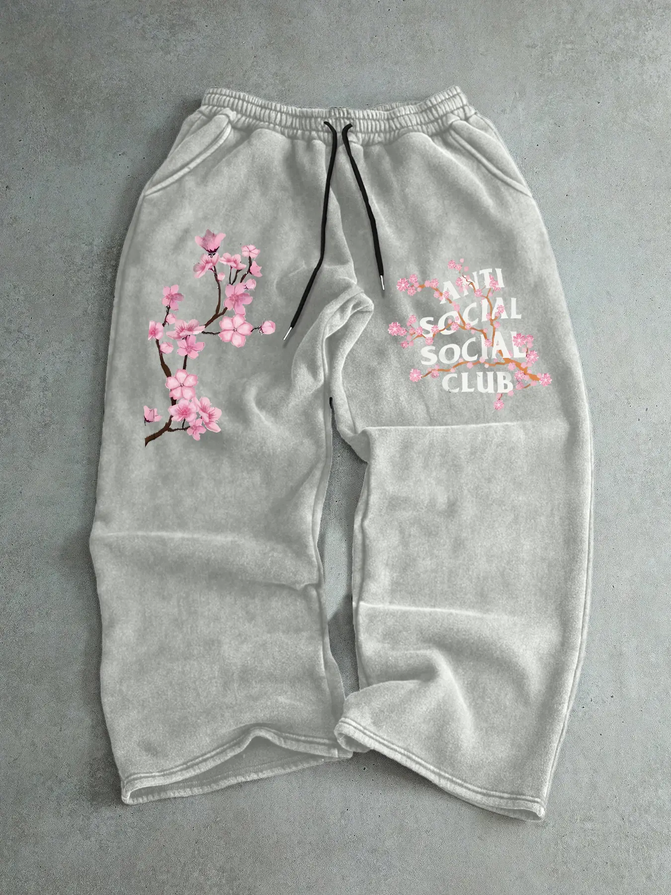 Men's Cherry Blossom Embroidered Sweatpants, Regular Fit Lounge Sweatpants, Soft Comfy Athleisure Pants for Spring/Fall, Casual Daily Wear