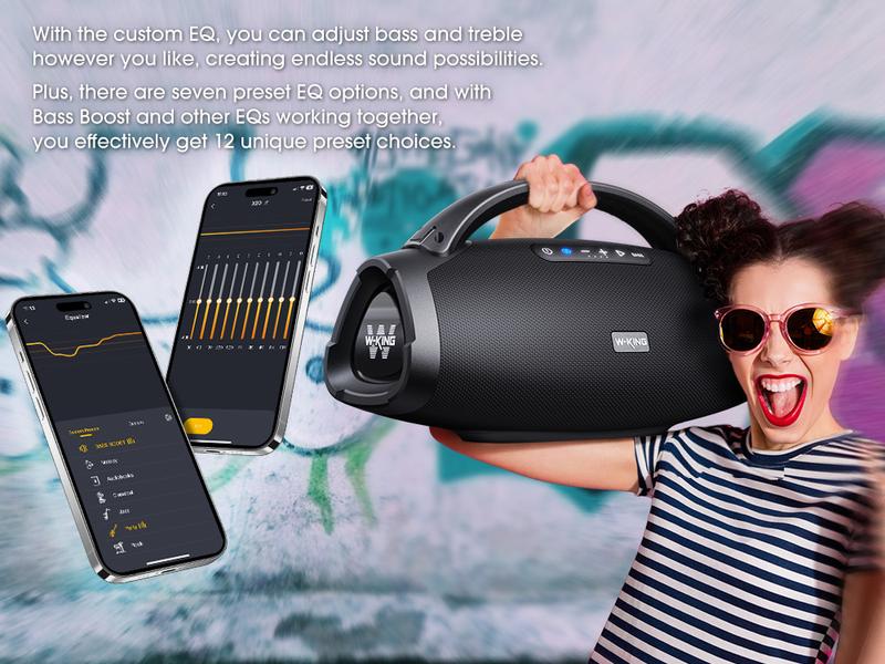 W-KING X20 330W PEAK Boom Box,7.5" Subwoofer 200W RMS,IPX7 Waterproof BT5.4 EQ APP Guitar-in Massive Bass for Outdoor Party