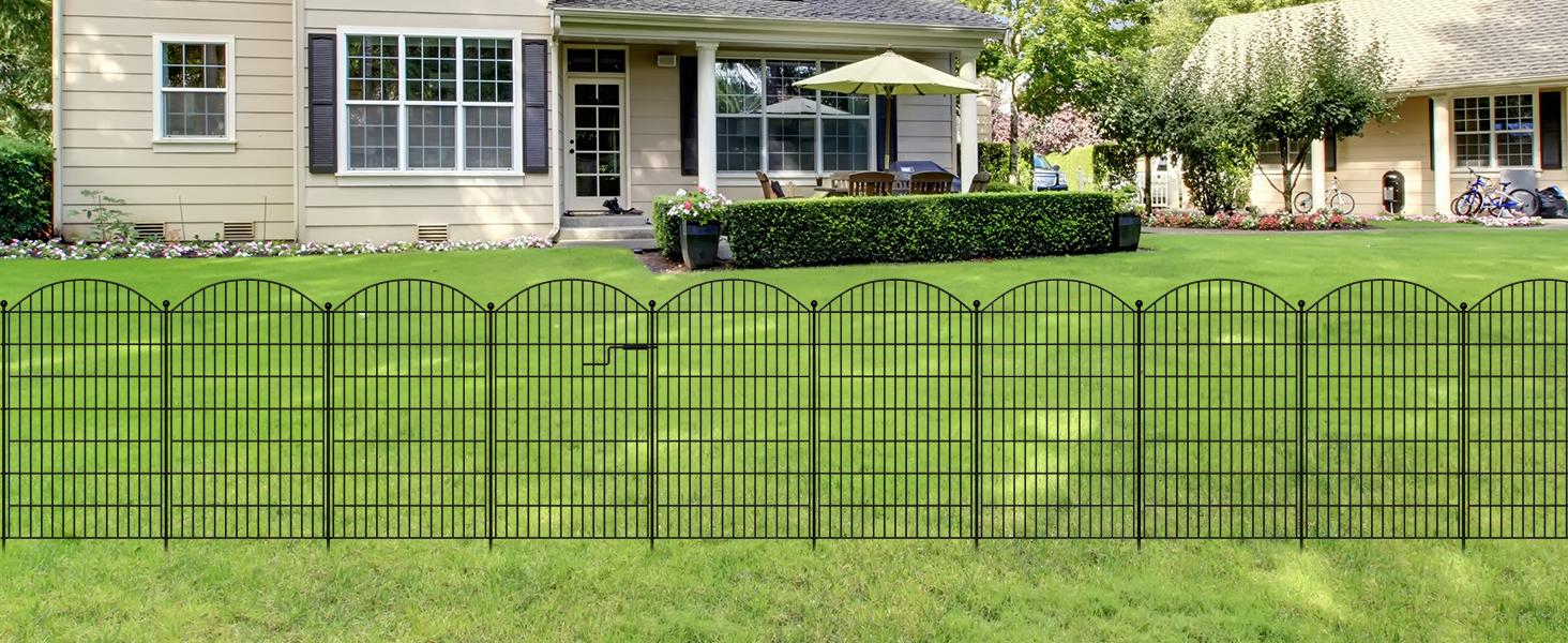 Lilypelle 7/13 Panels No Dig Fence with Gate, 40" H Garden Decorative Fence Animal Barrier for Dogs, Rustproof Metal Garden Edging Border for Outdoor, Yard, Patio