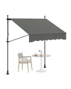 Manual Retractable Awning, 118 in Patio Awning Exterior Outdoor Sunshade Shelter, Angle & Height Adjustable Sunsetter Retractable Awning UV Protection for Any Window or Door, Grey
