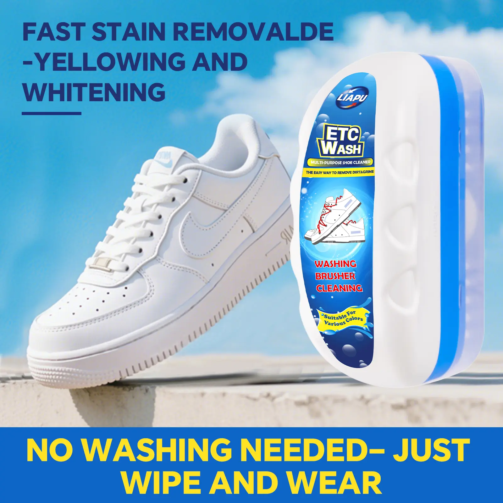 White Shoe Paste Cleaning Kit - Rubber & Leather Sneaker Stain Remover Cream - Waterless No-Rinse Formula with Sponge for Footwear Care & Home Use