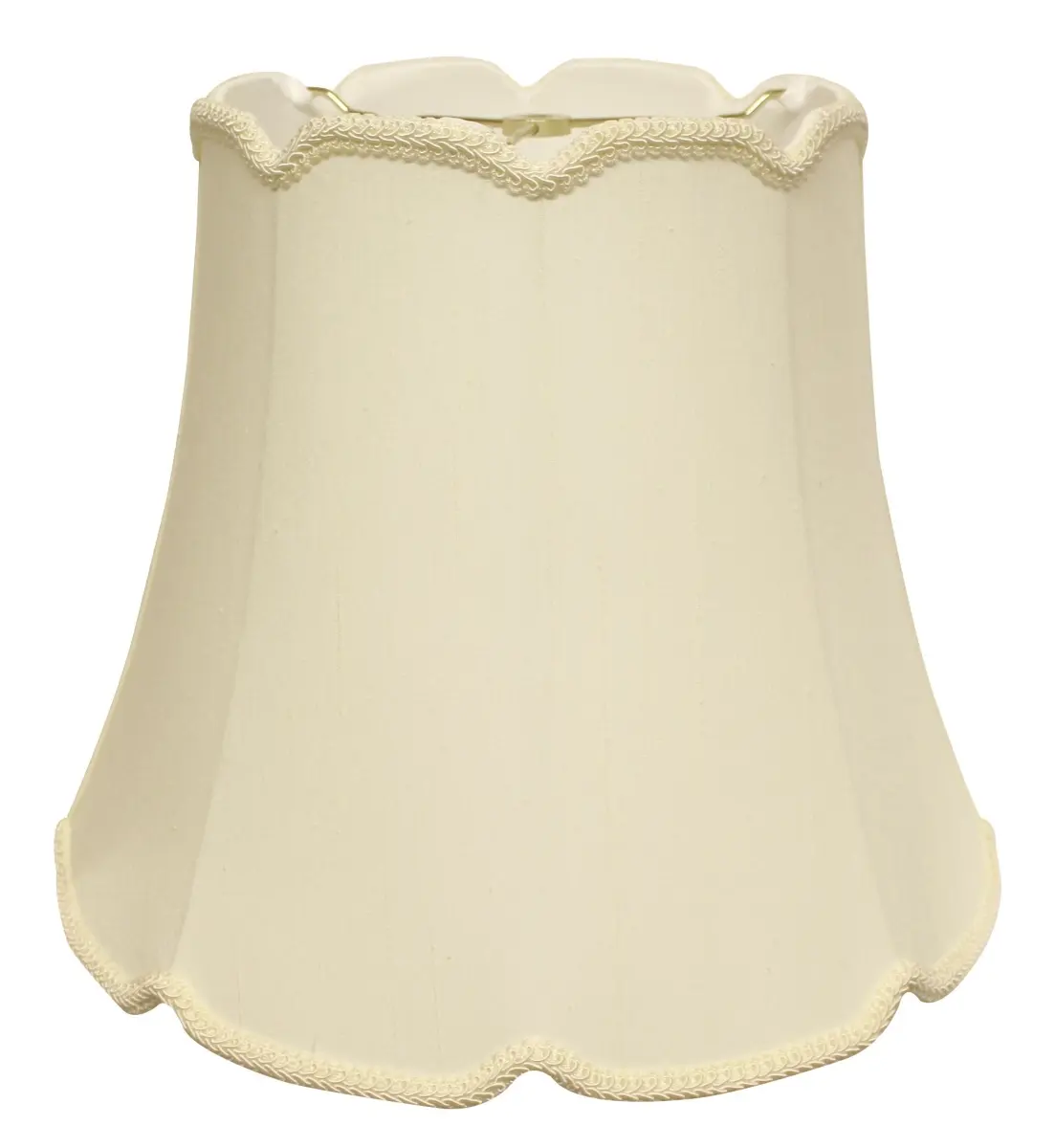 HomeRoots 469741 Traditional 18 in. Ivory Empire Slanted Cylinder Scroll Edge Monay Shantung Silk Lamp Shade - Soft Back, A17 Shape, Standard Harp, Customer's Own Finial, High Quality Fabric