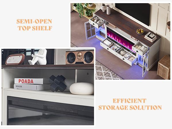 【Ships in 2 Boxes】AMERLIFE 70“ Fireplace TV Stand for 80 Inch TV,Farmhouse TV Stand with 42" Fireplace & LED Lights,Entertainment Center with Storage,Best Gift Ideas/Christmas Gifts