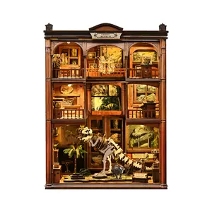 【Fossil Museum】Wooden Book NOOK DIY Model Kit,Vintage Abstract Renaissance Style DIY Hut Hand-Assembled Toy House,3D Puzzle Wooden Shelf Decoration,Miniature Dollhouse Kit,Gift Hardwood Slats Design Handmade Crafts