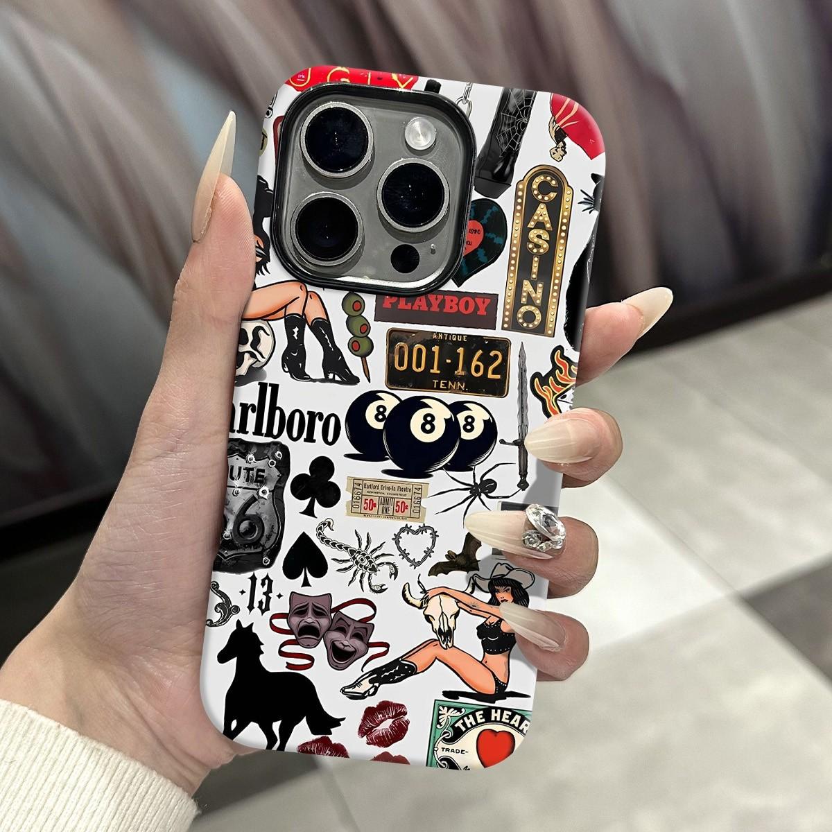 Retro European/American Pool Girl Phone Case for iPhone 17 Pro Max Case Tortoise Shell Phone Case for Women Girl Shockproof TPU and Hard PC Protective Cove-Hip