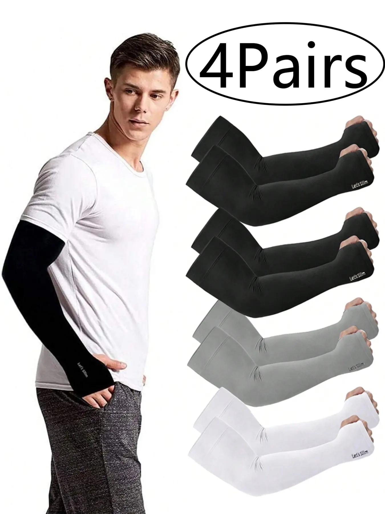 4 Pairs Unisex Sun Protection Sports Arm Sleeves Cover, UV Arm Sleeves, Summer Arm Sleeve, Compression Design, Ideal for Golf Cycling Running Outdoor Activities