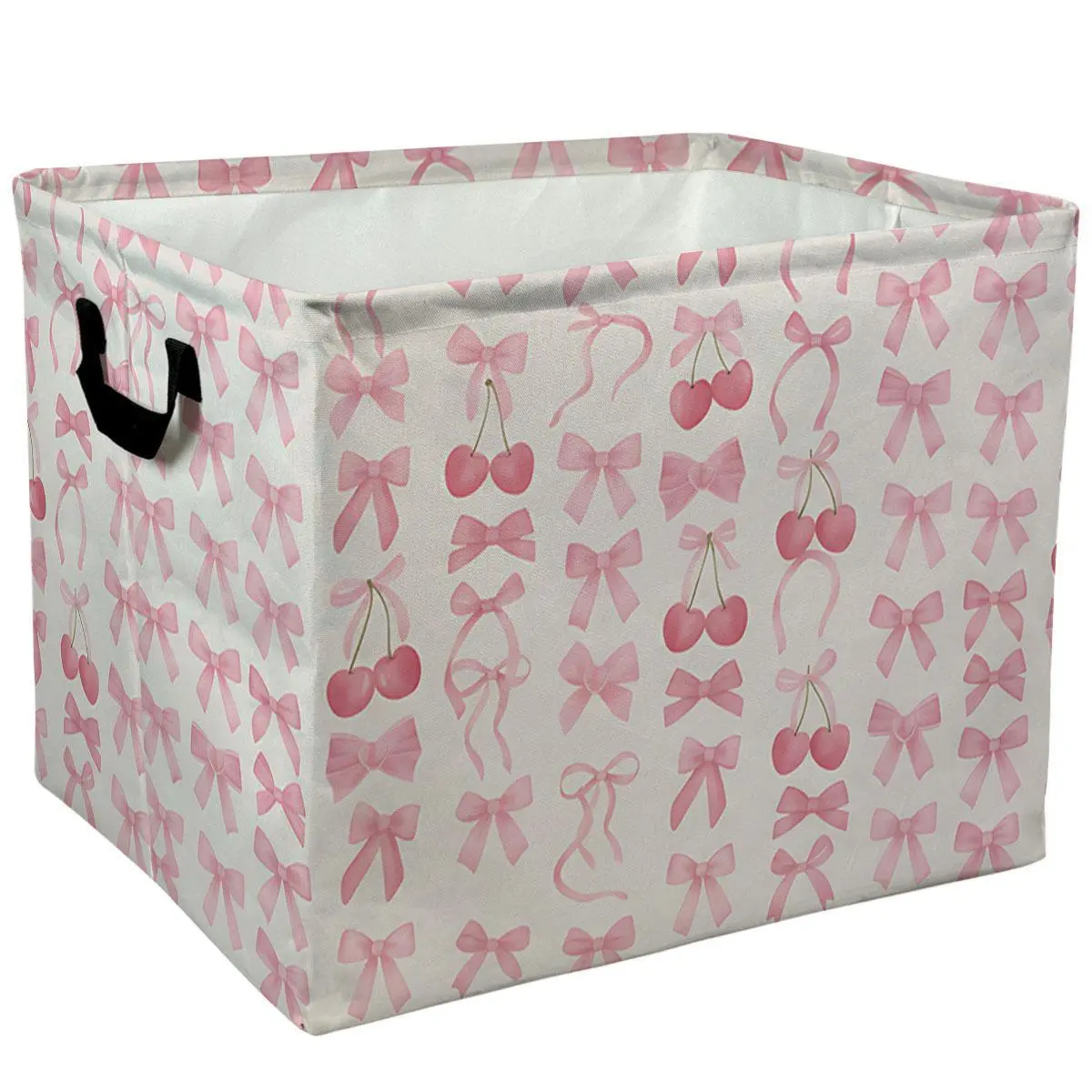 Pink Bows And Cherries Pattern Storage Baskets Storage Boxes Home Decor Storage Clothes Organization And Storage Home Decor Storage Holiday Gifts，Organizer For Toys，Books，Laundry Baskets
