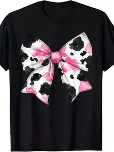 Cute Cow Print Coquette Bow Family Matching Women Girl S Hoodie or T Shirthot Relaxed Fit Round Neck Short Sleeve Tee Machine Washable Perfect for All Seasons Outdoor Activities and Gifts Casual Wear Tee| Playful Graphic Tee| Breathable Fabric Tee
