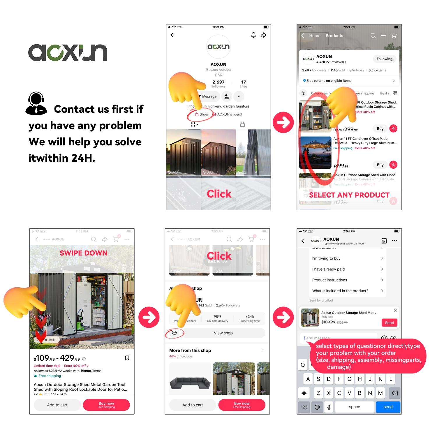 Aoxun 6x4 FT Outdoor Storage Shed Metal Garden Tool Shed with Sloping Roof & Lockable Door Durable Galvanized Steel Waterproof for Patio Lawn Backyard