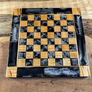 Black Onyx Silver Maple Wood Chess Board (INCLUDES PIECES)