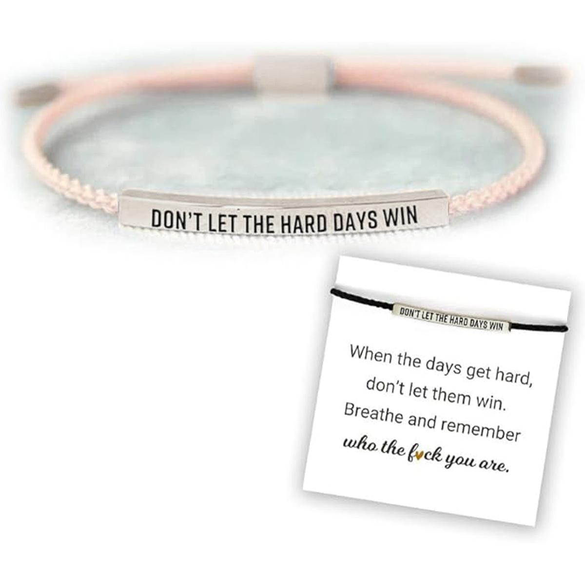 Don't Let The Hard Days Win Bracelet for Women Men Handmade Adjustable Cord Bracelet, Motivational Gift BraceletDaughter/Sister/Friend/Teen Jewelry Gift