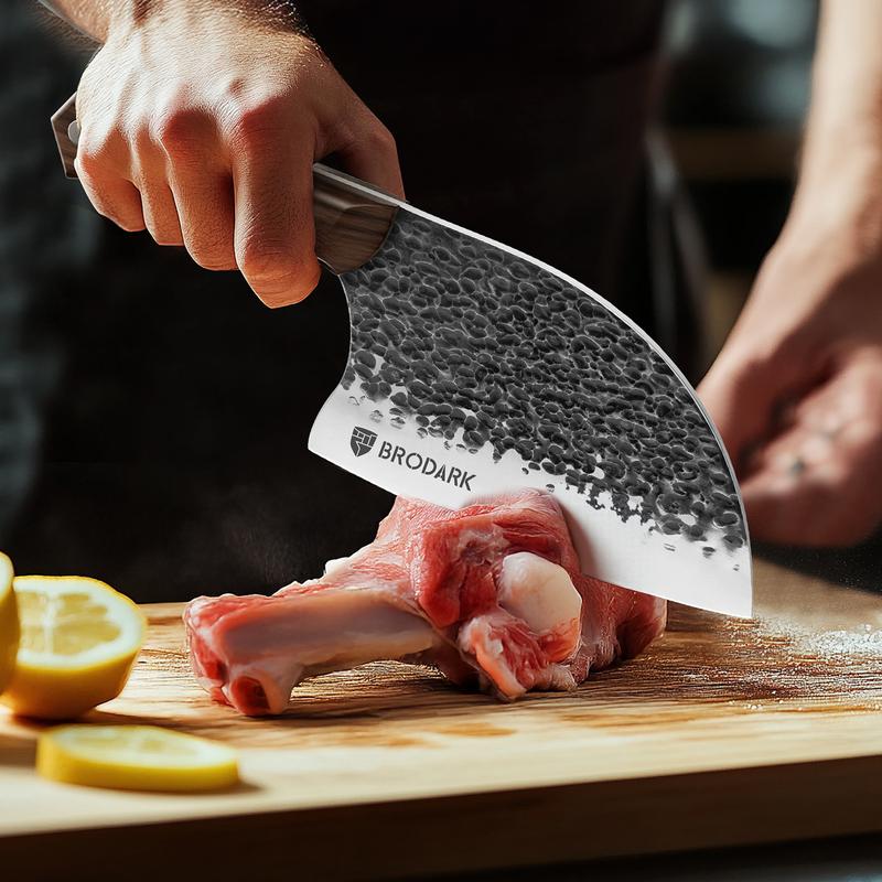 Brodark Serbian Chef Knife Bundle - Small Meat Cleaver with Leather Sheath High Carbon Stainless Steel Meat Knives Heavy Duty Blade Sleeves For Home Outdoor &Camping Outdoorfun Bone-cutting knife