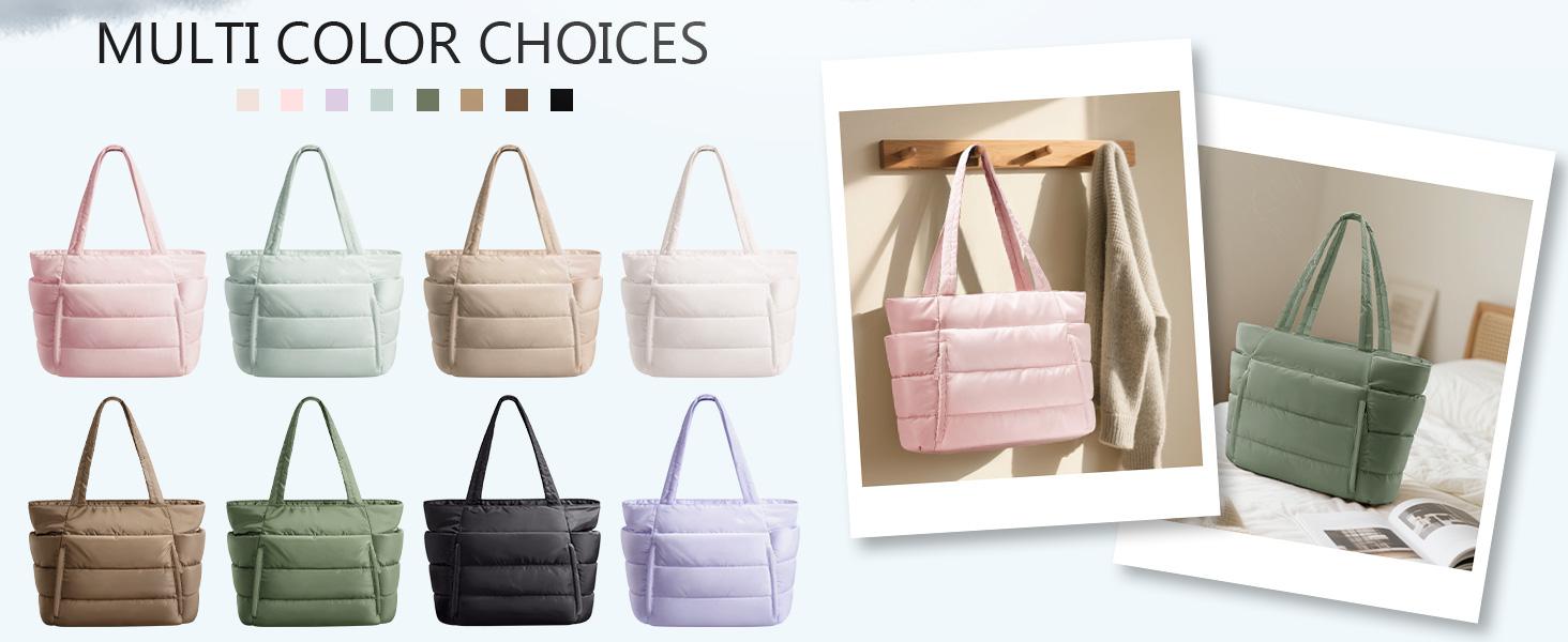 Bagstellar Puffer Tote Bag for Women with Makeup Bag, Large Work Tote Laptop Bag, Lightweight Travel Tote Bag with Zipper Gifts for Women Teacher Nurse Quilted Shoulder Bag for School Gym