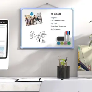 Double-Sided Dry Erase Board for Wall, 16"x12" Hanging Whiteboard, Small Dry Erase White Board kit, Portable Whiteboard for Students - Planning, Drawing, Memo, to Do List, Blue Frame