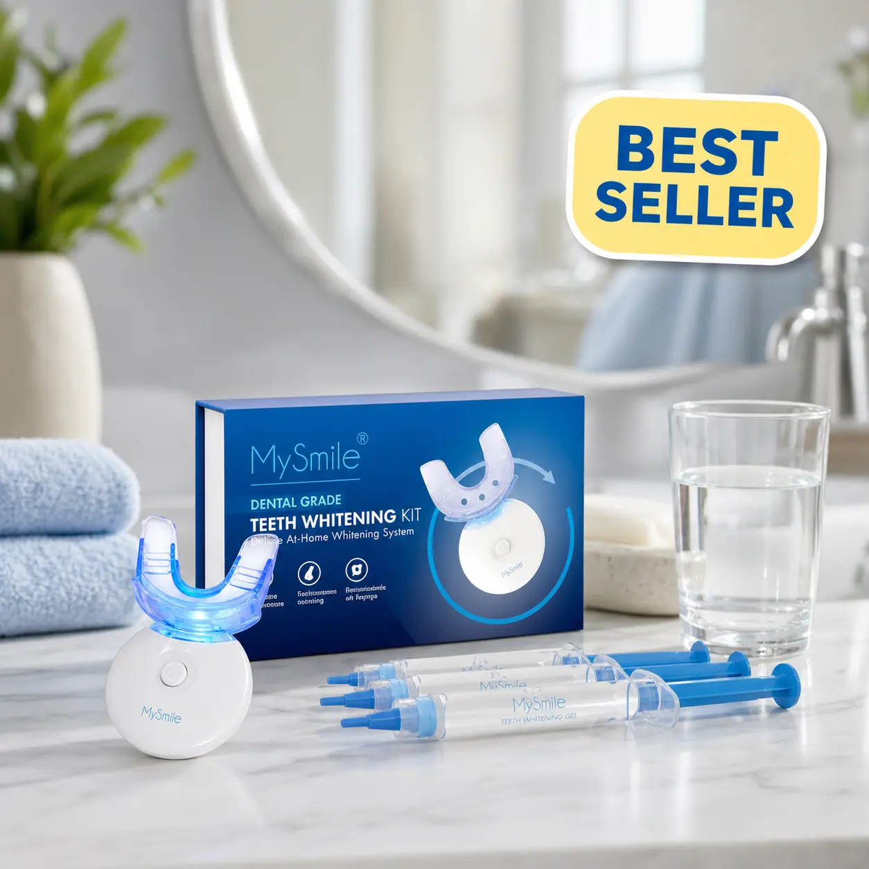 MySmile 10-Min Teeth Whitening Kit - 5 Blue Light LED Mouthpiece, Unscented Carbamide Peroxide Gel, Oral Stain Remover for Coffee & Wine Stains (Sensitive Teeth Friendly, Teeth Brightening), Teeth Brightener