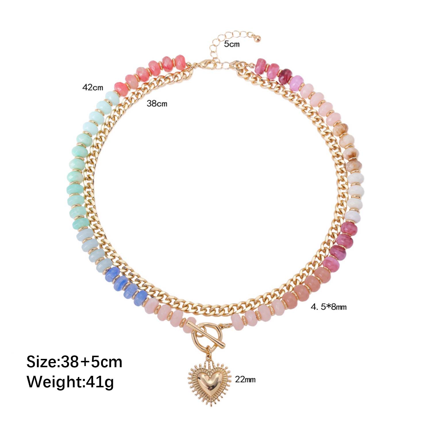 Glamour Dopamine Colorful Beaded Necklace Ethnic-Style Collarbone Chain with Stackable Heart Pendant for Stylish Looks and Versatile Jewelry