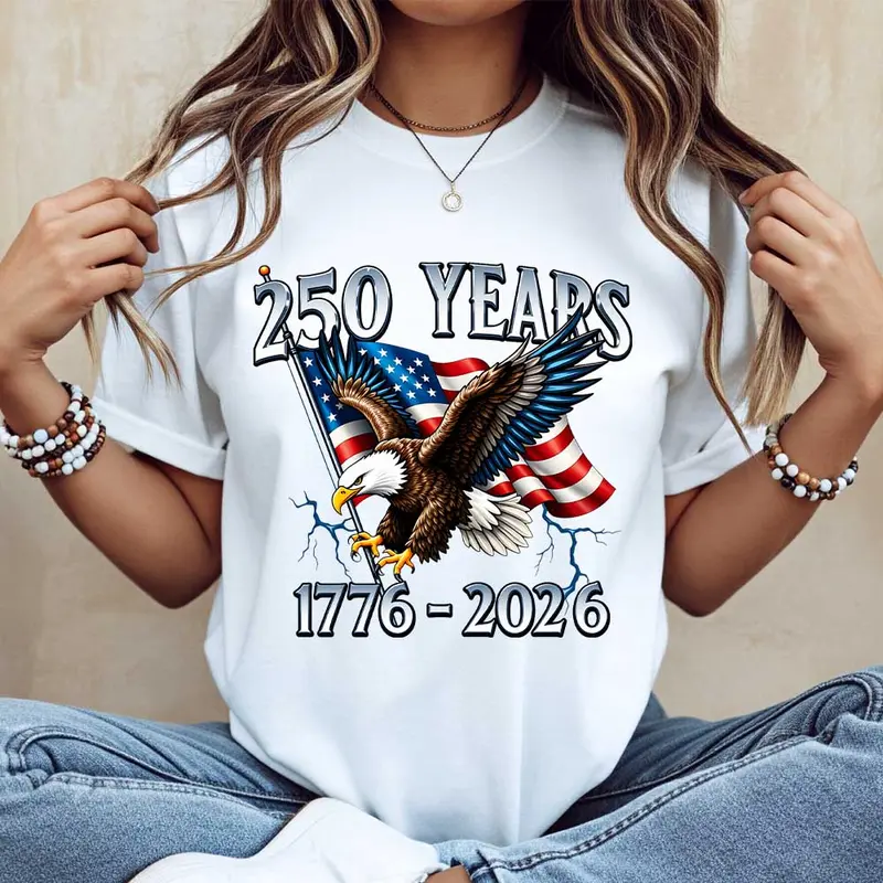 Men's Unisex 100% Cotton Fitted Printed Round Neck Short Apparel - American Eagle 1776-2026 250th Independence Day Patriotic Flag Bird Graphic T-Shirt, Ideal for Celebrations, Perfect Gift for Loved Ones