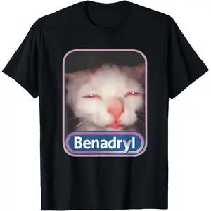 "Benadryl Meme Cat Benny" T-Shirt| Cute & Funny Meme Quote| 100% Cotton Golf Gift for Men & Women