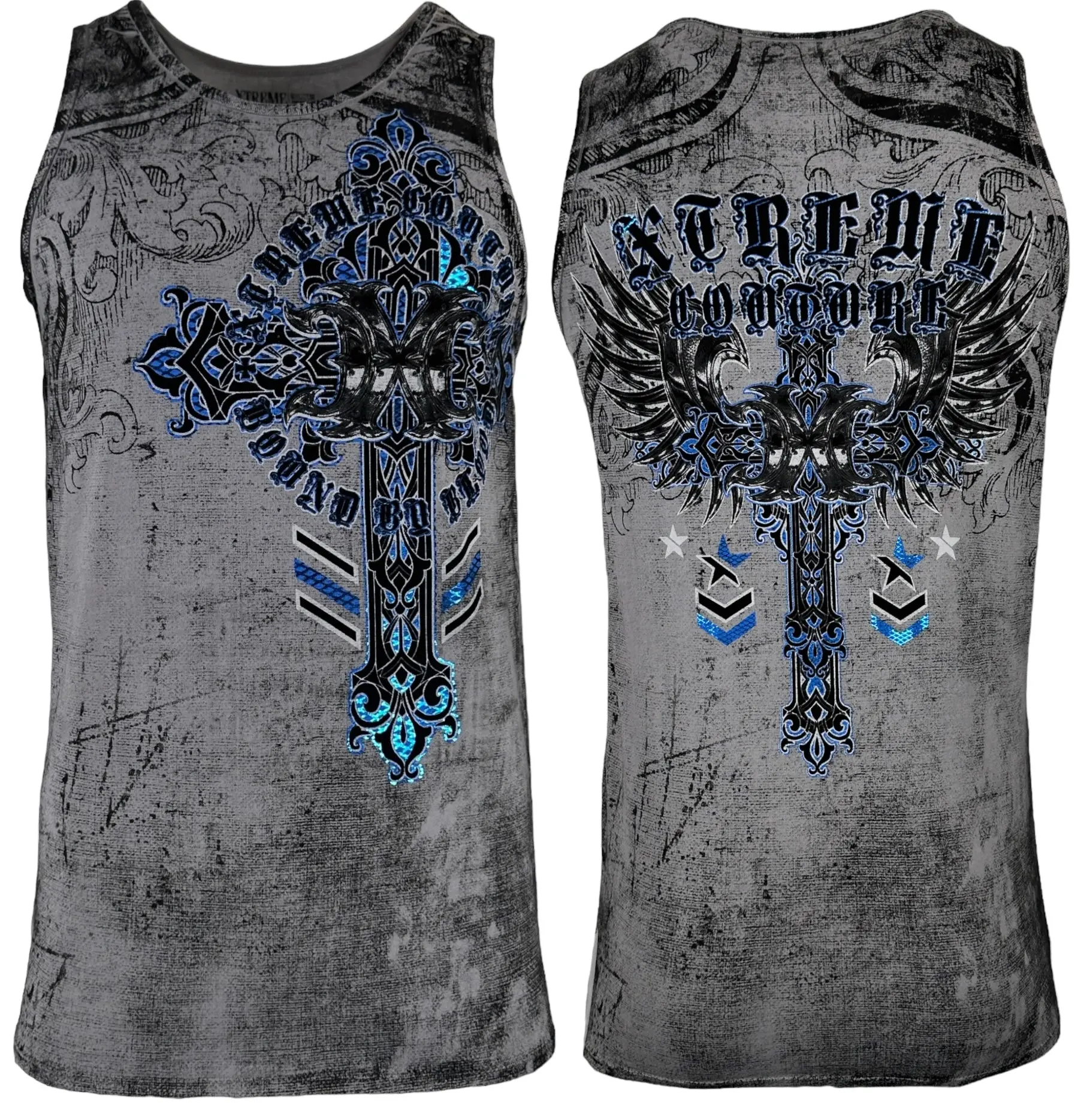 Xtreme Couture Men's 100% Cotton Iron Work Tank Top - Casual Crew Neck, Front & Back Digital Print (Menswear Undershirt)