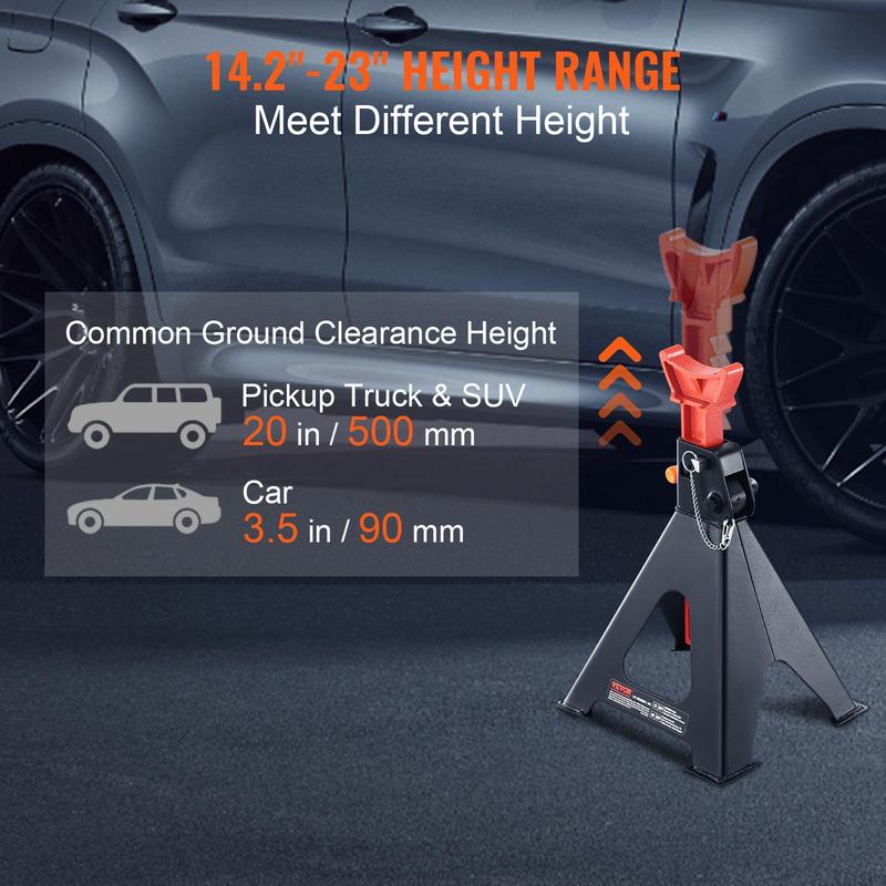 VEVOR Jack Stands, 6 Ton (13,000 lbs) Capacity Car Jack Stands Double Locking, 14.2 -23 inch Adjustable Height, for lifting SUV, Pickup Truck, Car and UTV/ATV, Red, 1 Pair
