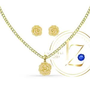 COD#2028  Set of rose earrings and pendant with a Cuban chain 3 mm wide and 20 inches long