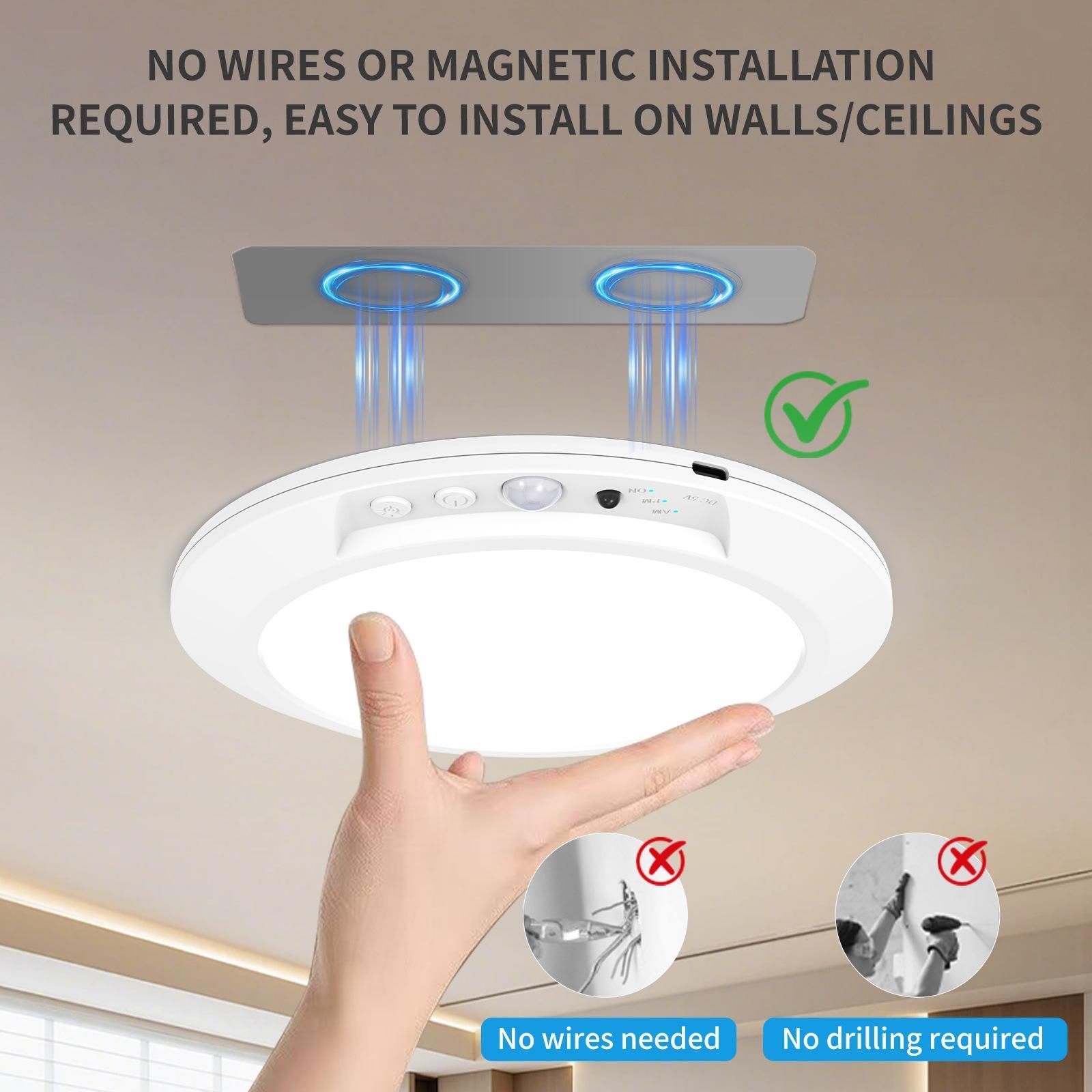 Rechargeable Motion Sensor Ceiling Light with Remote - Magnetic Wireless Ceiling Light Battery Powered for Closet Shower Stairs Shed Hallway Porch Patio ect