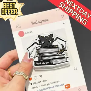 Cute Book Dragon with Book Stack MagSafe Phone Grip – Magnetic Pop Socket & Kickstand – Book Lover Gift