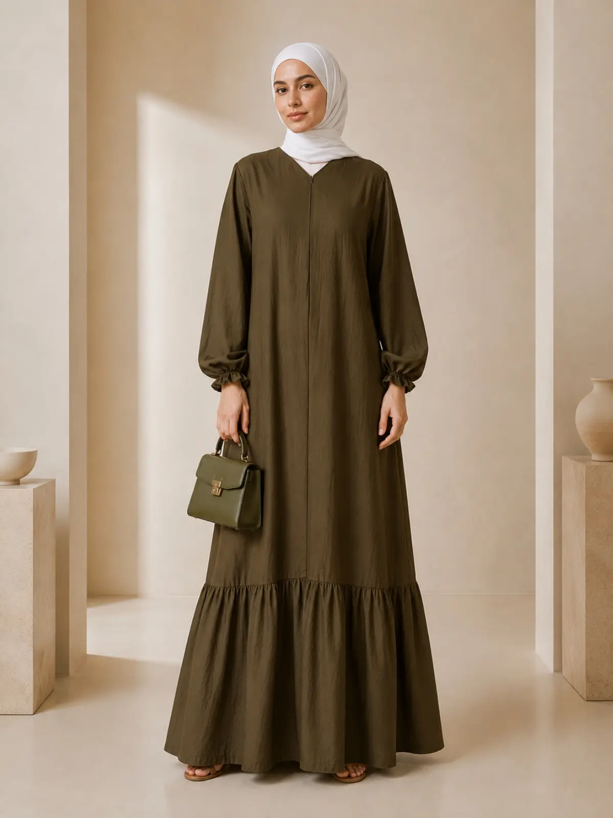 Tasnym Zipper Premium Modest Cotton Linen Abaya Dress