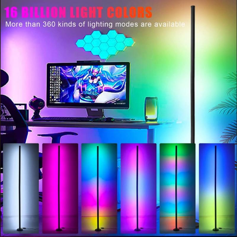 RGBIC Floor Lamp Basic, LED Corner Lamp Works with Alexa, 1000 Lumen Smart Modern Floor Lamp with Music Sync and 16 Million DIY Colors, Color Changing Standing Lamp for Bedroom Living Room Black