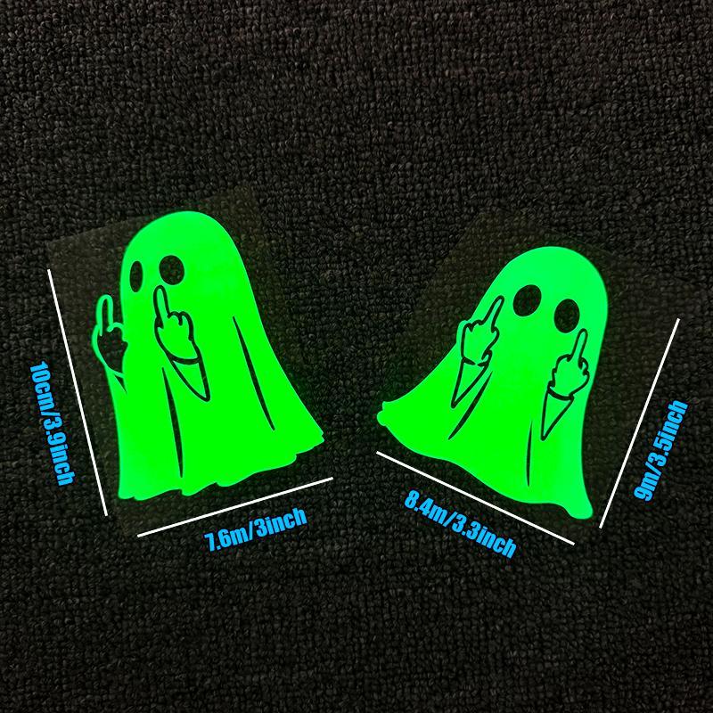 Glow-in-the-Dark Halloween Ghost PVC Sticker Middle Finger Decal Reflective Car & Motorcycle Decal for Windows and Paint 2/4 pcs Halloween Themed Ghoul Stickers