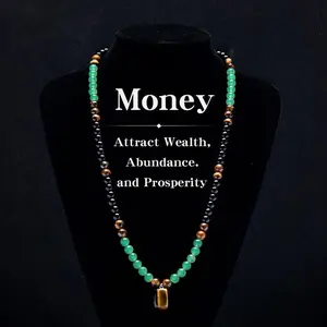 Money Attraction Necklace With Green Aventurine & Tiger Eye Pendant Healing Natural  Stone ,Anniversary, Vacation &Theme Parties Jewelry Charms Abundance Natural Stone Necklace,Long Chain,Sweater chain,Ideal Gift Jewelry for Men and Women