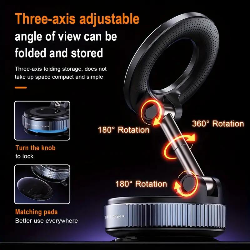 Magnetic Car Phone Holder - 360° Rotation & Folding, Equipped with Vacuum Suction Cup, Suitable for Car, Gym, Office & Driving Use Magnetic Car Phone Holder - 360° Rotation & Folding, Equipped with Vacuum Suction Cup, Suitable for Car, Gym, Office & Driving Use
