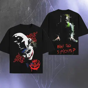 The Clown Prince of Crime JJokerr Why so serious? - Darknight verse Edition Double Printed Oversize Lightweight Tee TV series Vintage Graphic Design Top Cotton Comic Movie Superheroes Streetwear T-Shirt Clothes Menswear Womenswear.