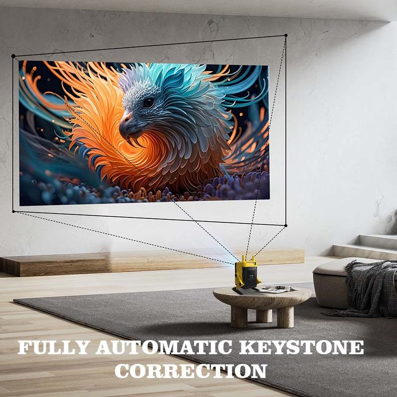 XBJ portable Projector Android TV 11.0 1920x1080P WiFi Bluetooth 120° Rotatable Auto Focus Home Outdoor Movie Proyector Smart Projector with Netflix and 5000+ Apps Perfect Mothers Day Gift Audio Yellow window projector