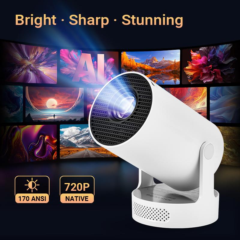 HY300ULTRA Mini Projector with WiFi 6 & Bluetooth 5.4, Portable Smart Projector with 4K Support, 5W Built-in Speaker, Auto Vertical Keystone, 180° Rotatable for Home & Outdoor Movies