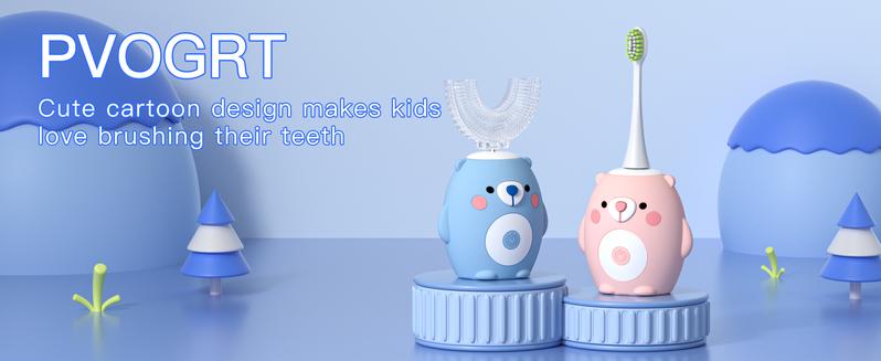 Kids Electric Toothbrush U-Shaped，6 Brush Heads Five Cleaning Modes IPX7 Waterproof Design Mermaid Rechargeable Smart Timer for Children-Kids Travel Essentials Cleansing