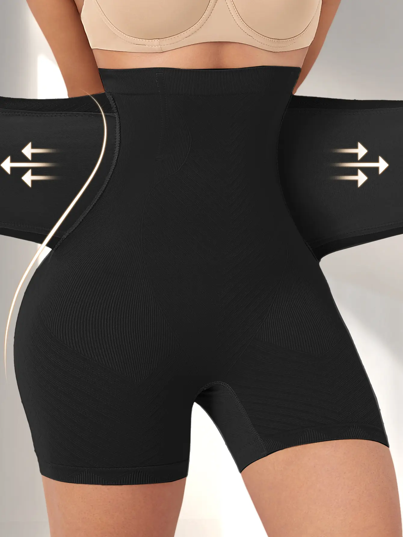 Women's High-Waist Tummy Control Shaping Shorts, 3-Level Multi-Row Hook Closure, 4 Support Stays & Anti-Roll Thigh-Length Shapewear